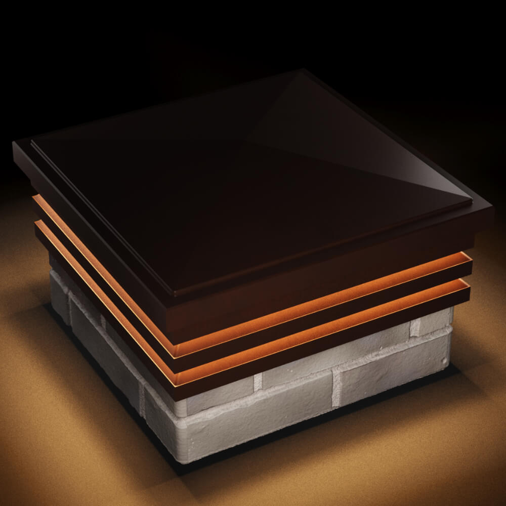 Колпак Zking Бона ХайТек Коричневый на столб 1.5х1.5 кирпича (385х385мм) с подсветкой в Биробиджане фото